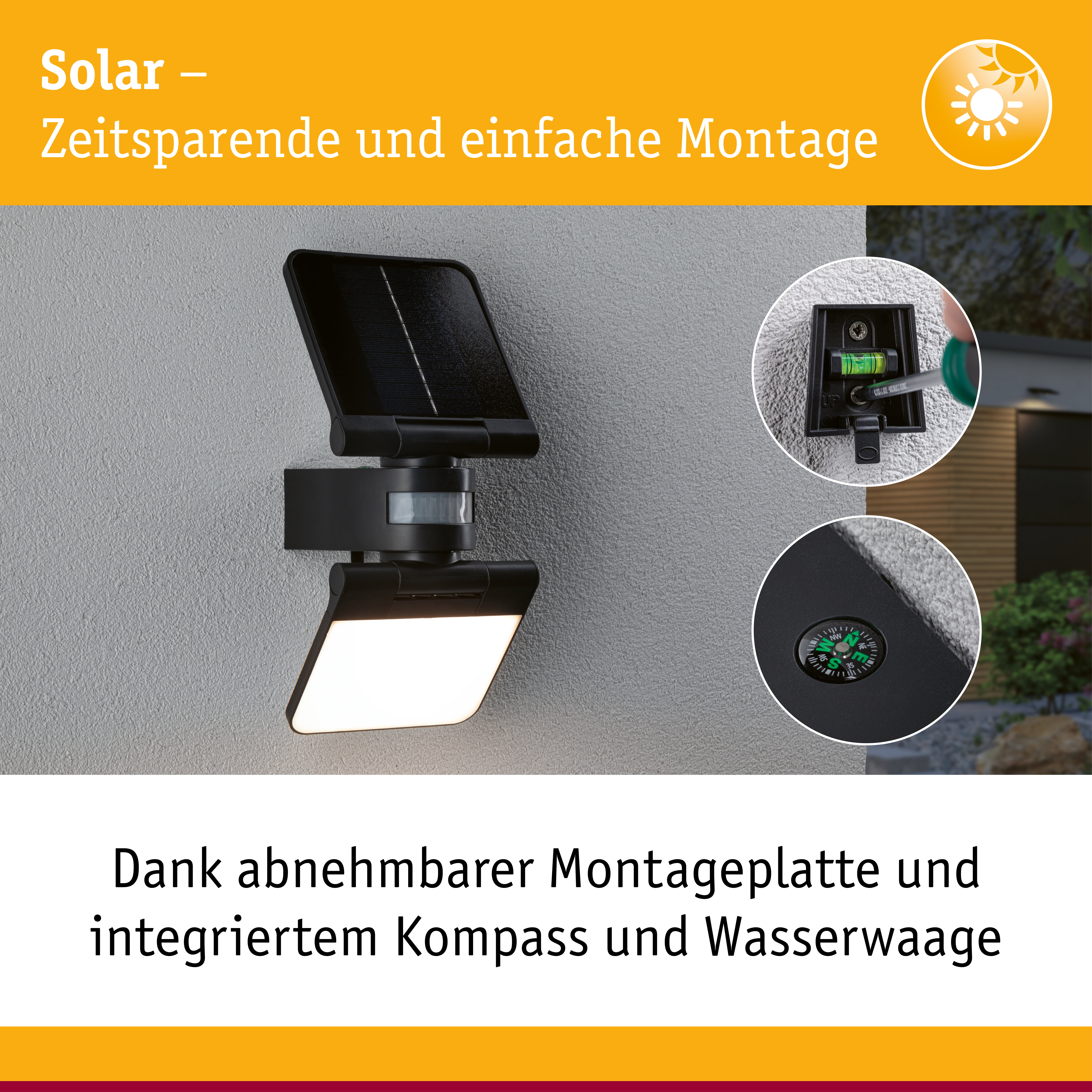 Solar LED Wandfluter Lesla Dämmerungsgesteuerter Bewegungsmelder (IR) IP65 eckig 150x319mm 3000K 12,5W 1000lm 3,7V Anthrazit Kunststoff