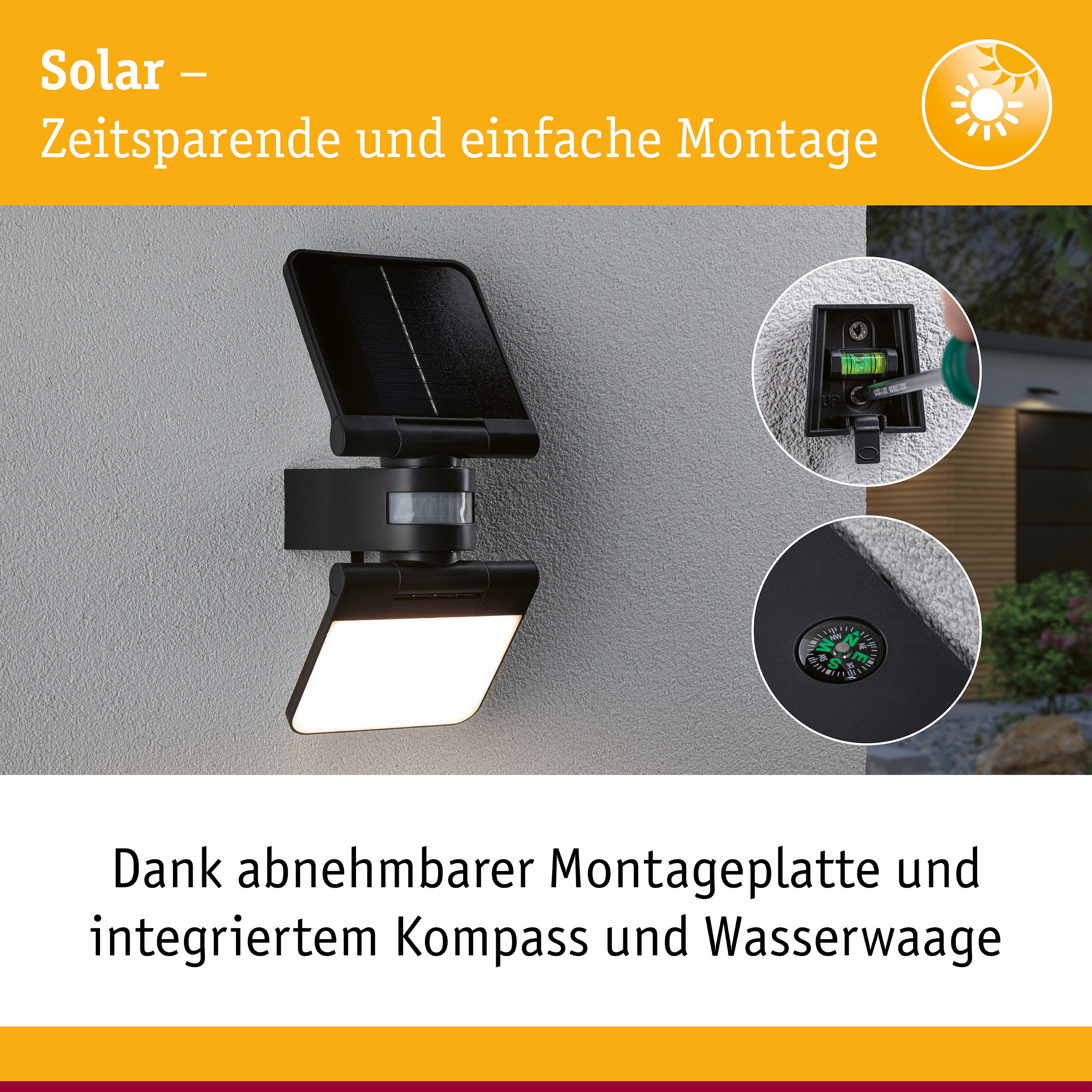Solar LED Wandfluter Lesla Dämmerungsgesteuerter Bewegungsmelder (IR) IP65 eckig 150x319mm 3000K 12,5W 1000lm 3,7V Anthrazit Kunststoff