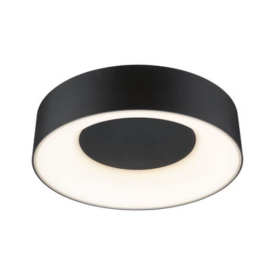 Ronde LED-plafondlamp van matzwart metaal met warm wit licht voor moderne woonruimtes