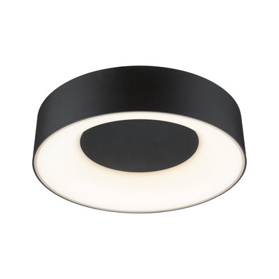 Rund LED-loftlampe i mat sort metal med varmt hvidt lys til moderne opholdsrum