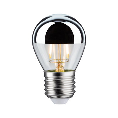 LED-Glühbirne mit silberner Spiegelkappe und transparentem Glas für energiesparende Beleuchtung