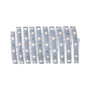 Flexible LED strip light with warm white LEDs and adhesive backing for versatile lighting solutions.