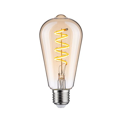 Vintage amber LED filament bulb with spiral design and E27 base for decorative lighting