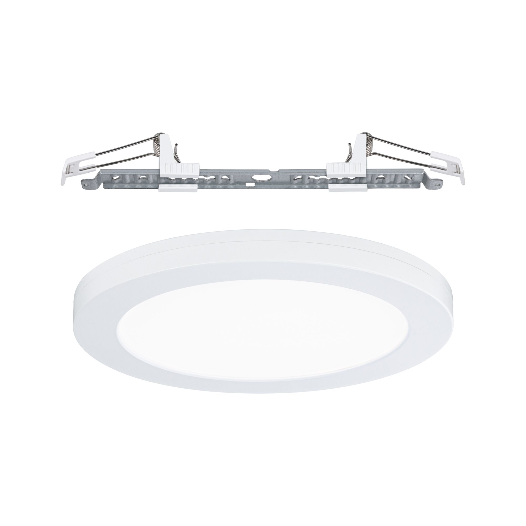 Round white LED panel with metal mount for energy-efficient ceiling lighting