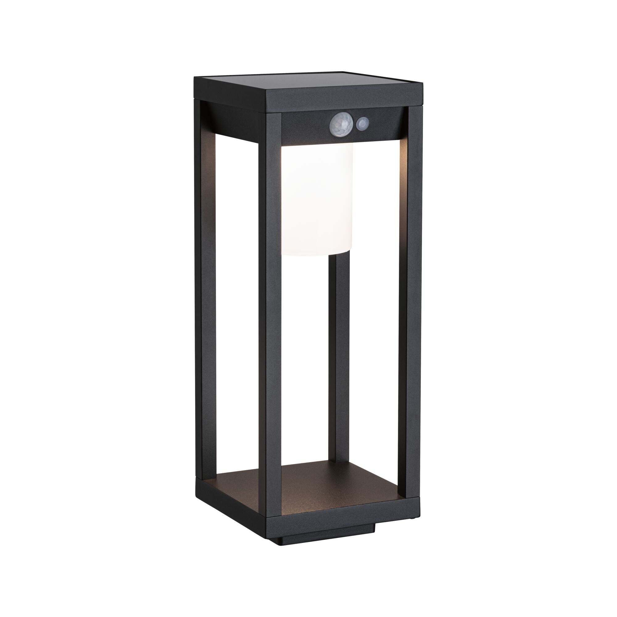 Solar LED-lysobjekt Solar Marisol Bevægelsessensor IP44 3000K 350lm Sort Sort metal udendørs gulvlampe med bevægelsessensor og hvid skærm til havebelysning