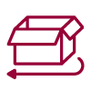 Graphique avec boîte ouverte et flèche symbolisant le retour ou la commande en ligne.