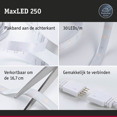 MaxLED 250 LED-strip met zelfklevende achterkant, 30 LEDs per meter, knipbaar en eenvoudig te verbinden