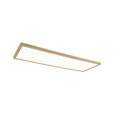Rectangular ceiling light with light wood frame and white diffuser for modern interior lighting