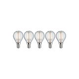 Five clear LED bulbs with E14 base and warm white light for energy-efficient lighting solutions