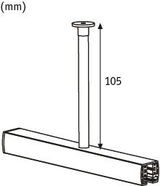 Technische tekening van een rechthoekige plafondlamp met 105 mm stanglengte in zwart.