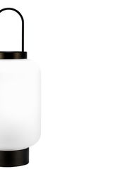 Modern black metal lantern light with white glass for ambient lighting in living spaces