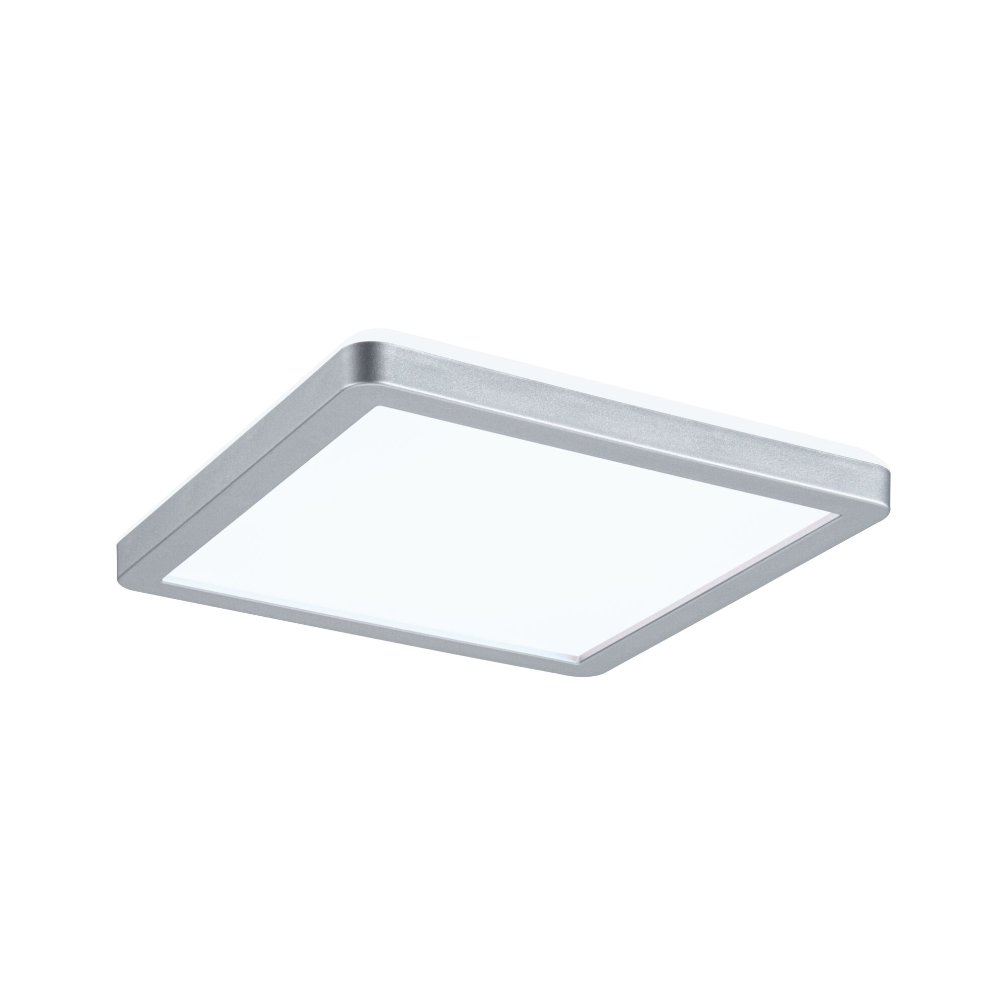 Quadratische LED-Deckenleuchte aus silbernem Aluminium mit weißem Diffusor für modernes Raumlicht
