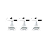 Three white LED recessed spotlights with GU10 socket and connection cable for modern ceiling lighting