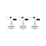 Three white LED recessed spotlights with GU10 socket and connection cable for modern ceiling lighting