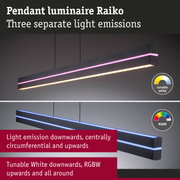 Black Raiko pendant luminaire with three light emissions, RGBW and tunable white for versatile modern lighting