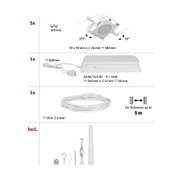 Weißer LED-Einbaustrahler mit 92x92 mm, 355° drehbar, 30° neigbar, inklusive Netzteil und 10 m Kabel