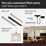 Guide to customising URail lighting system with rails, connectors, pendant lamp in stylish living room