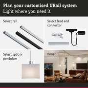 Modular URail track system with black and white aluminium rails for customizable lighting setups