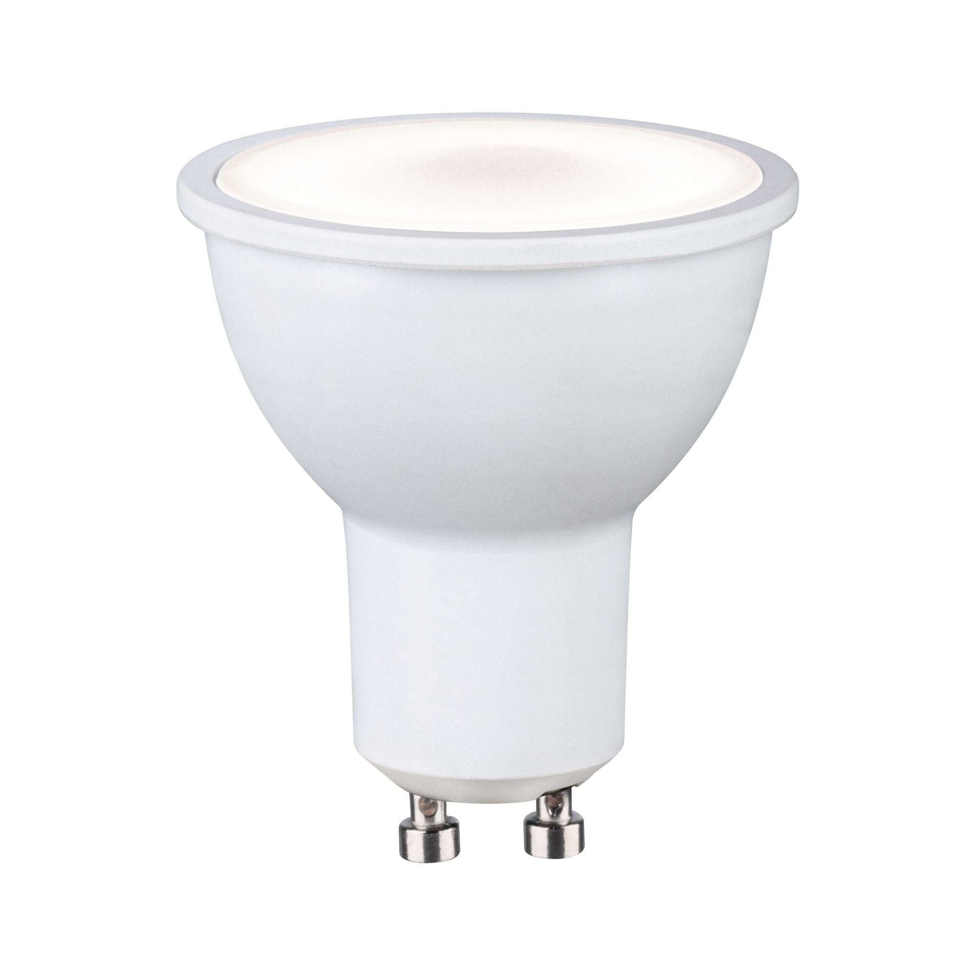 White LED reflector lamp with GU10 base made of plastic for energy-efficient lighting