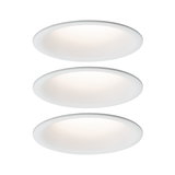 Three white round LED recessed lights with matte diffuser for energy-efficient room lighting