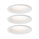 Drei weiße runde LED-Einbauleuchten mit mattem Diffusor für energiesparende Raumbeleuchtung