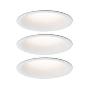 Drei weiße runde LED-Einbauleuchten mit mattem Diffusor für energiesparende Raumbeleuchtung