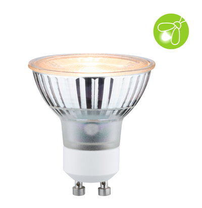 LED reflector lamp with GU10 base made of glass and white plastic for energy-efficient lighting