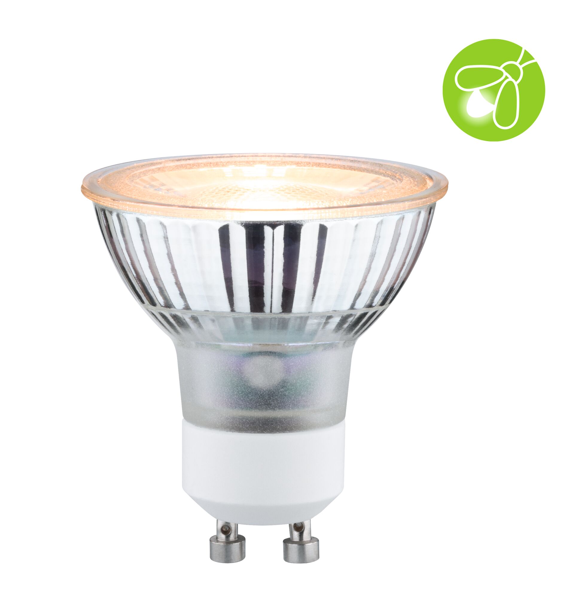 Standard 230V LED Reflektor GU10 Insektenfreundlich 320lm 4,3W 2200K Silber LED-Reflektorlampe mit GU10-Sockel aus Glas und Kunststoff in transparent und weiß für energiesparende Beleuchtung