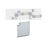 Exploded view of silver aluminum end cap for LED profiles designed for corner installation.