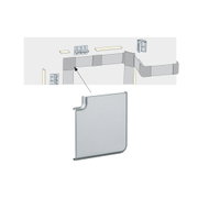 Explosietekening van zilverkleurige aluminium eindkap voor LED-profielen voor hoekmontage.