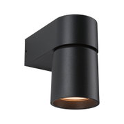 Black aluminum wall light with cylindrical design and warm white LED for modern indoor lighting solutions