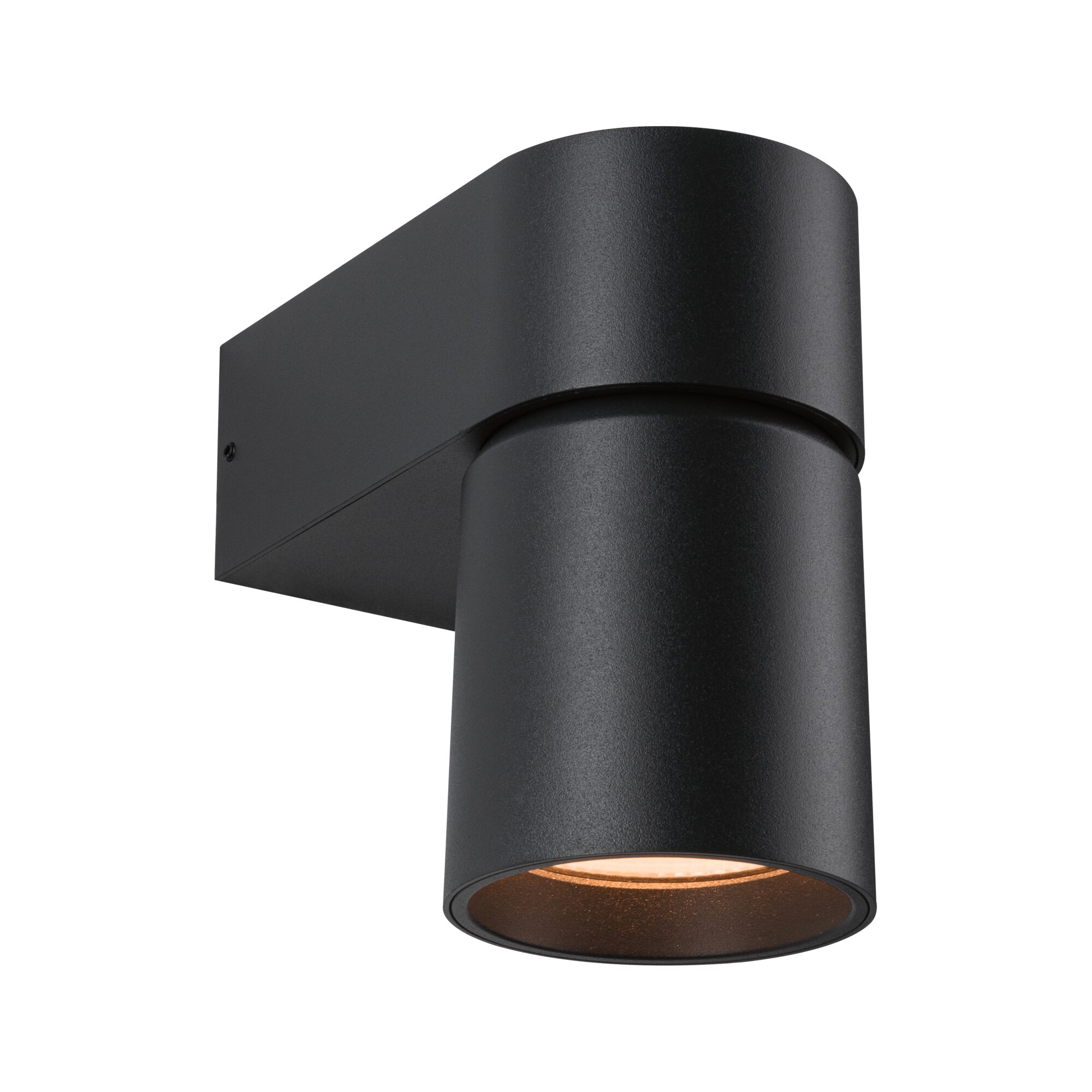 Black aluminum wall light with cylindrical design and warm white LED for modern indoor lighting solutions