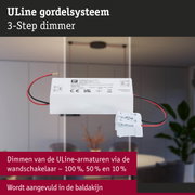 Witte ULine 3-staps dimmer met rode en zwarte kabels voor LED-verlichtingssystemen