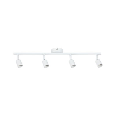 Modern white metal ceiling spotlight with four adjustable heads for flexible room lighting