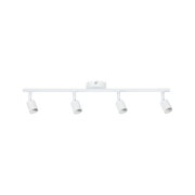 Modern white metal ceiling spotlight with four adjustable heads for flexible room lighting
