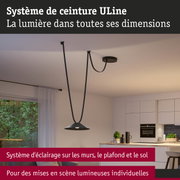 Système d'éclairage suspendu noir avec câble dans cuisine moderne pour mises en scène lumineuses personnalisées