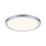 Round LED ceiling light with silver aluminum frame and warm white light for modern interiors