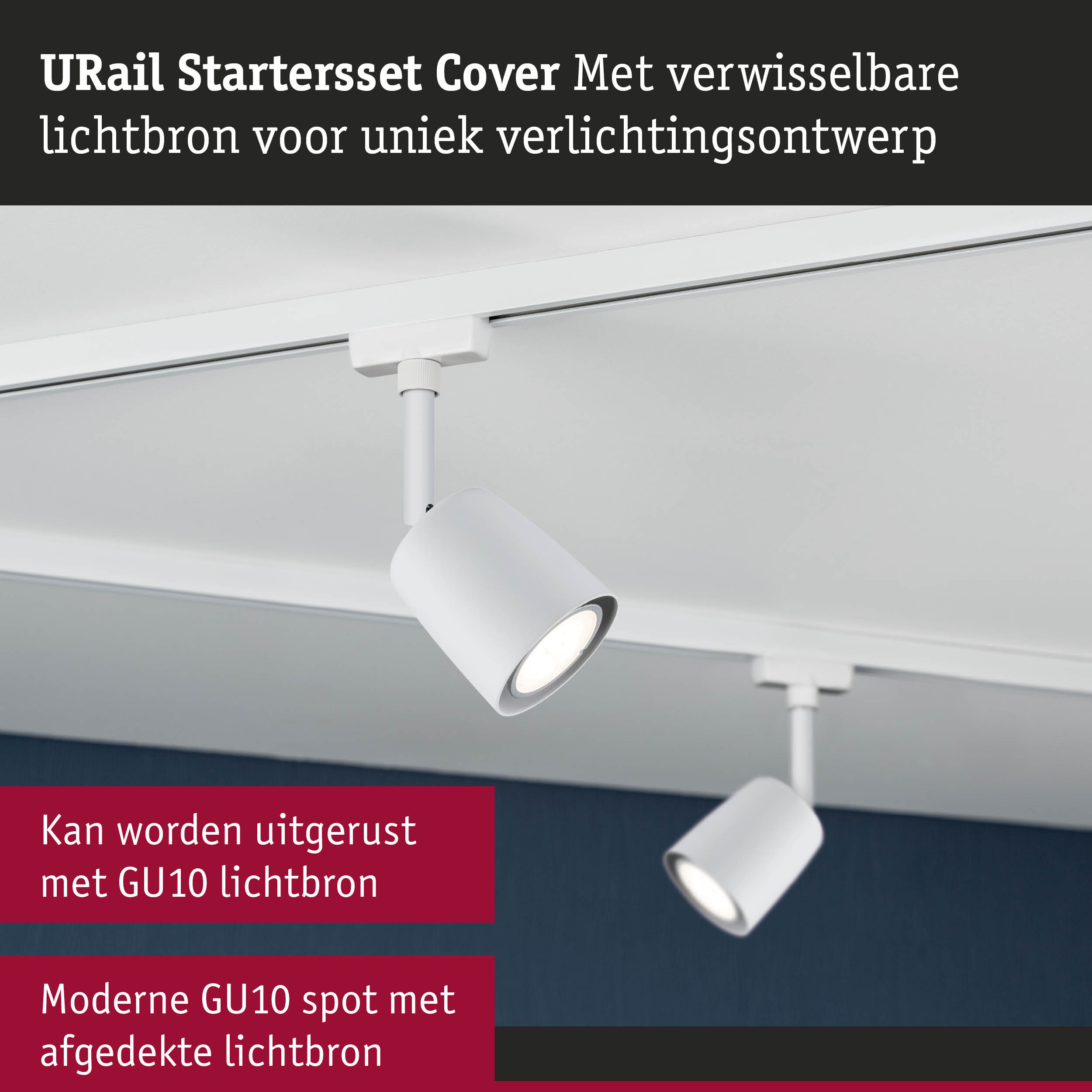 Witte URail Starterset Cover spot van metaal met verwisselbare lichtbron voor moderne verlichting