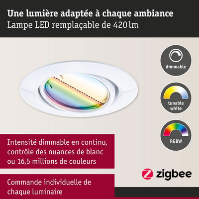 Spot LED encastré blanc dimmable 420 lm avec contrôle RGBW pour ambiances lumineuses personnalisées
