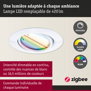 Spot LED encastré blanc avec intensité dimmable et blanc réglable, contrôle couleur RGBW