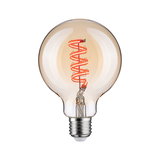 Light bulb with spiral LED filament in warm amber for decorative lighting and vintage style
