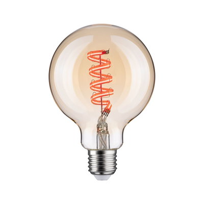 Light bulb with spiral LED filament in warm amber for decorative lighting and vintage style