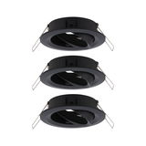 Drei schwarze Einbaustrahler aus Metall mit verstellbarem Innenring für flexible LED-Beleuchtung