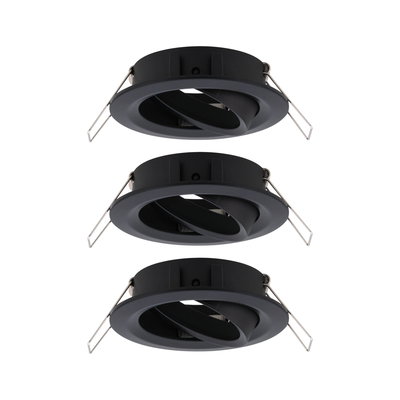 Trois spots encastrés noirs en métal avec anneau intérieur réglable pour éclairage LED flexible