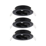 Drei schwarze Einbaustrahler aus Metall mit verstellbarem Innenring für flexible LED-Beleuchtung