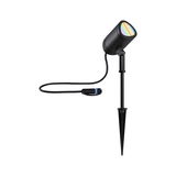 Black LED garden spotlight with ground spike and cable for outdoor lighting in modern style