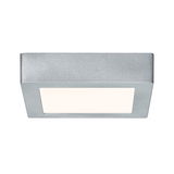 Square ceiling light in silver metal with white diffuser for modern indoor lighting
