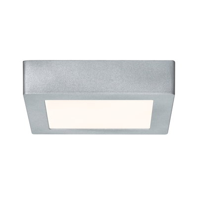 Square ceiling light in silver metal with white diffuser for modern indoor lighting