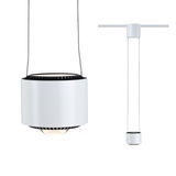 Moderne witte metalen LED-hanglamp met zwarte koellichaam en dimbare verlichting