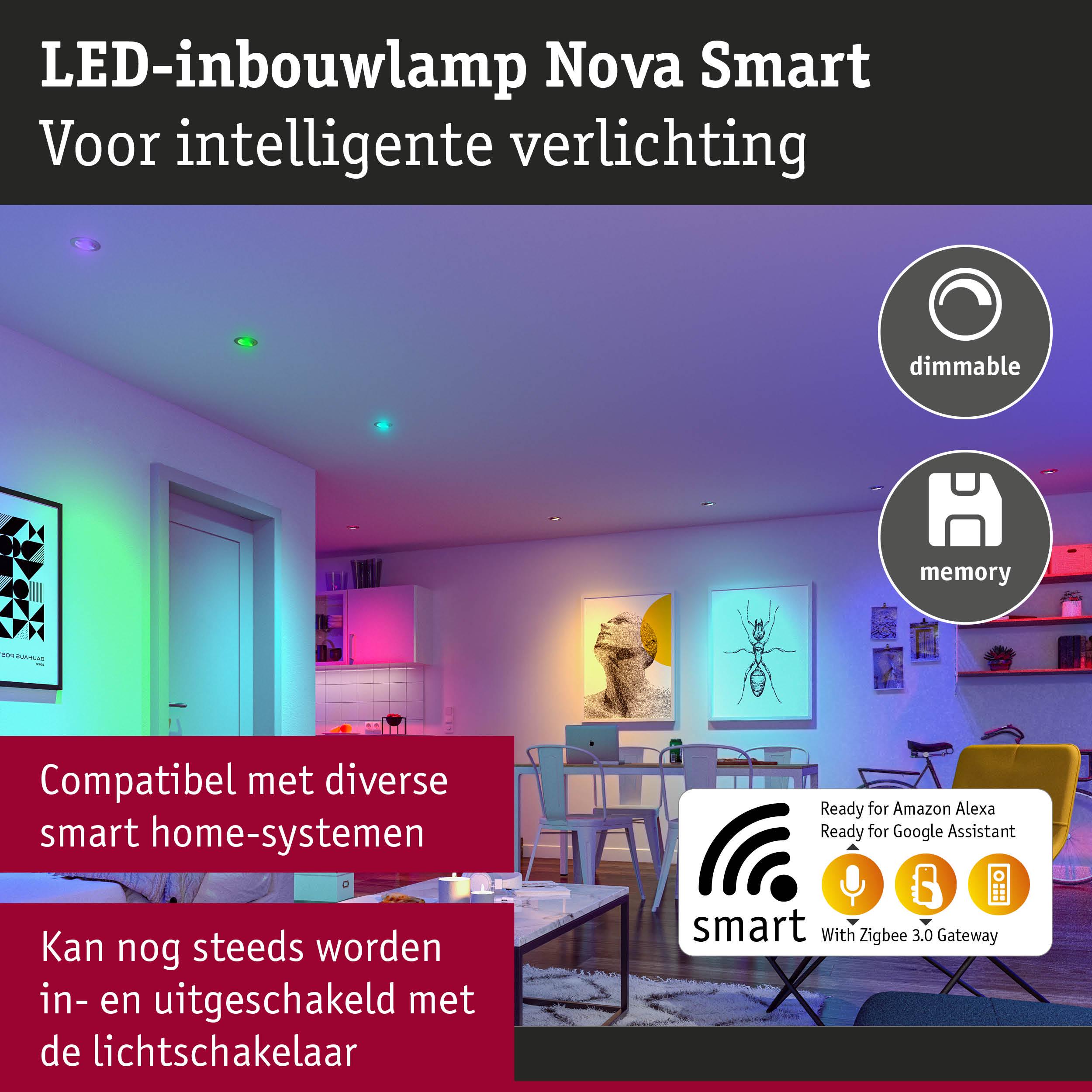 LED-inbouwlamp Nova Smart met dimbare, geheugen RGB-verlichting voor slimme huisbesturing
